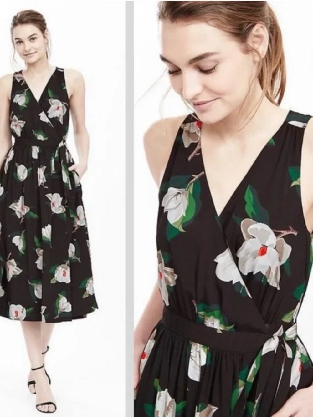 Banana Republic Magnolia Floral Midi Wrap Dress Size 2